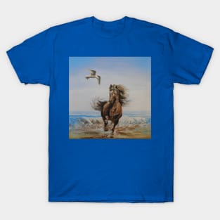 Horse Seagull Beach Freedom T-Shirt